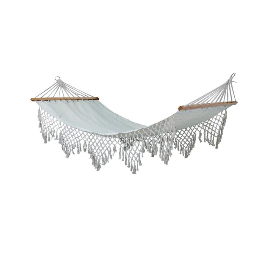 HAMACA CAMPING COLGANTE TELA Y CROCHET - 2