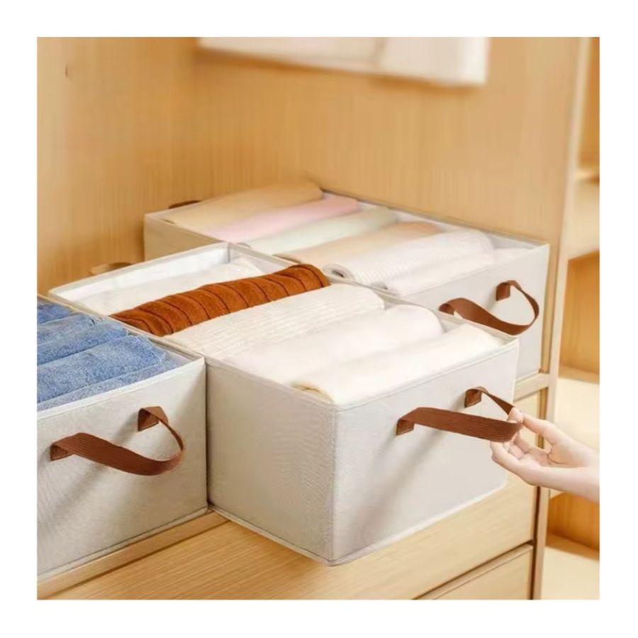 CAJA ORGANIZADOR ROPA BEIGE ASA ALMACENAMIENTO PLEGABLE - 3
