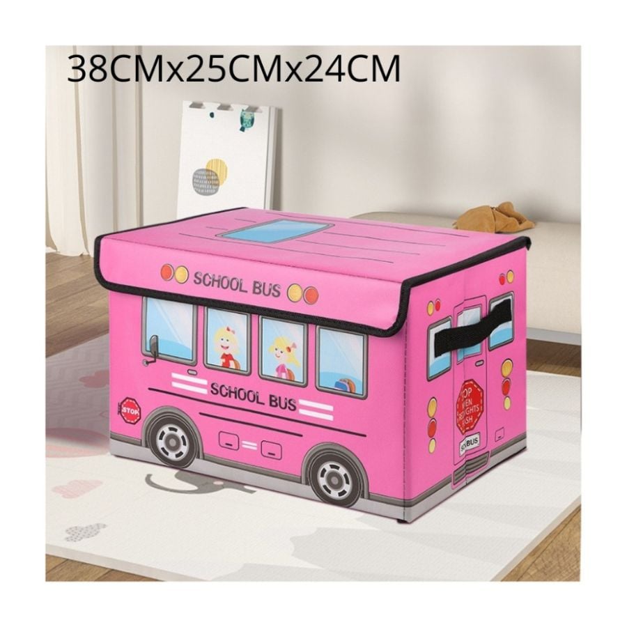 ORGANIZADOR DE TELA CON TAPA PARA GUARDAR JUGUETES ROSA - 2