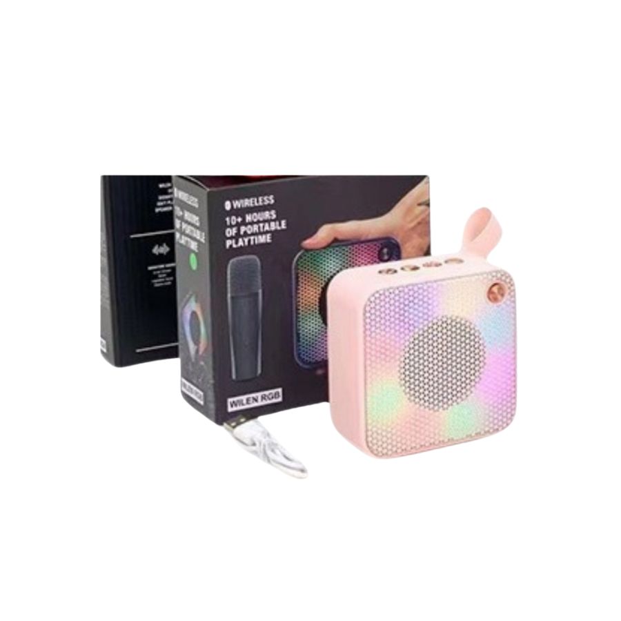 MINI PARLANTE ALTAVOZ PORTÁTIL CON MICRÓFONO ROSA - 1