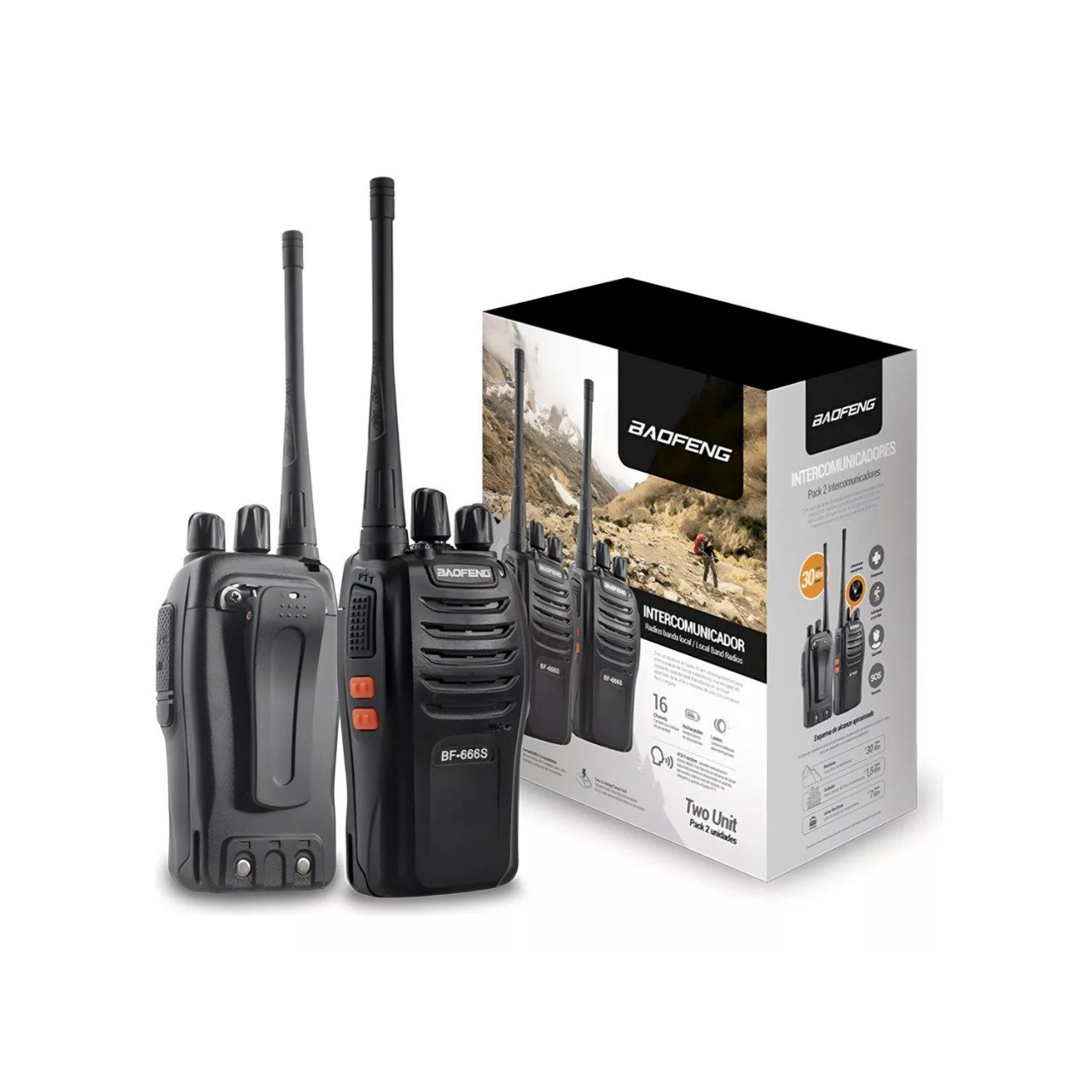 PACK CLICK VENTAS X2 RADIO TRANSMISOR INTERCOMUNICADOR 6KM SOS - 1