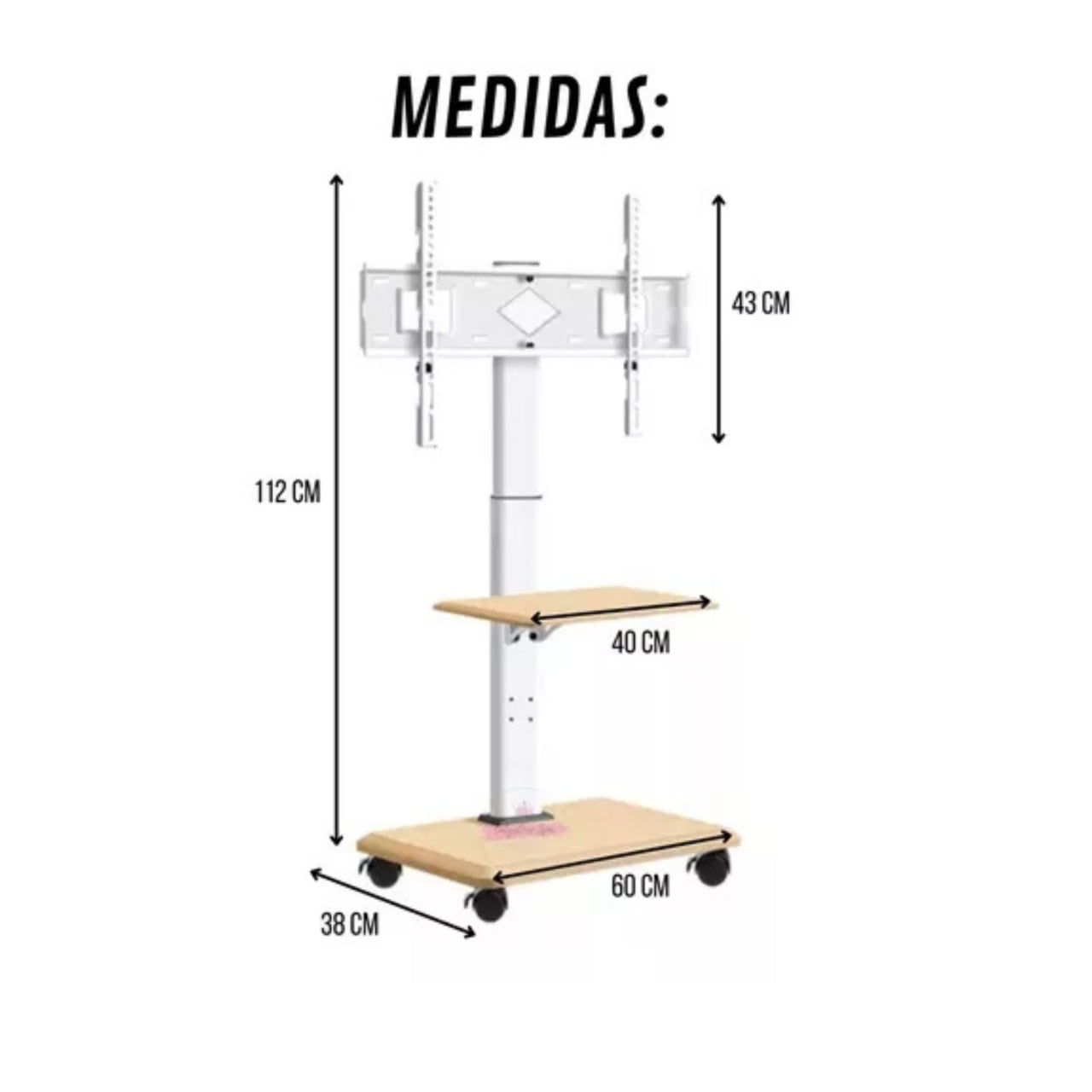 SOPORTE TV RACK MOVIL CON RUEDAS 32 A 75 BASE PEDESTAL STAND - 3