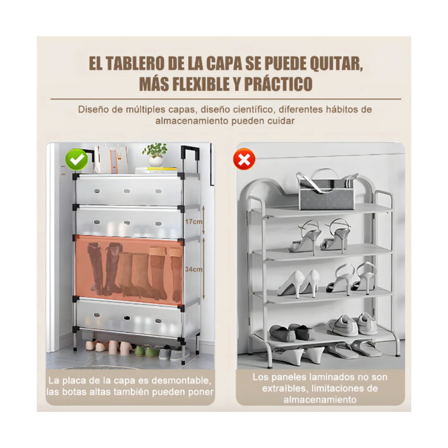 ZAPATERO ORGANIZADOR DE 5 NIVELES MULTIFUNCIONAL - ESTANTE MODERNO PARA CALZADO, CON TAPA POLVO CF - 5