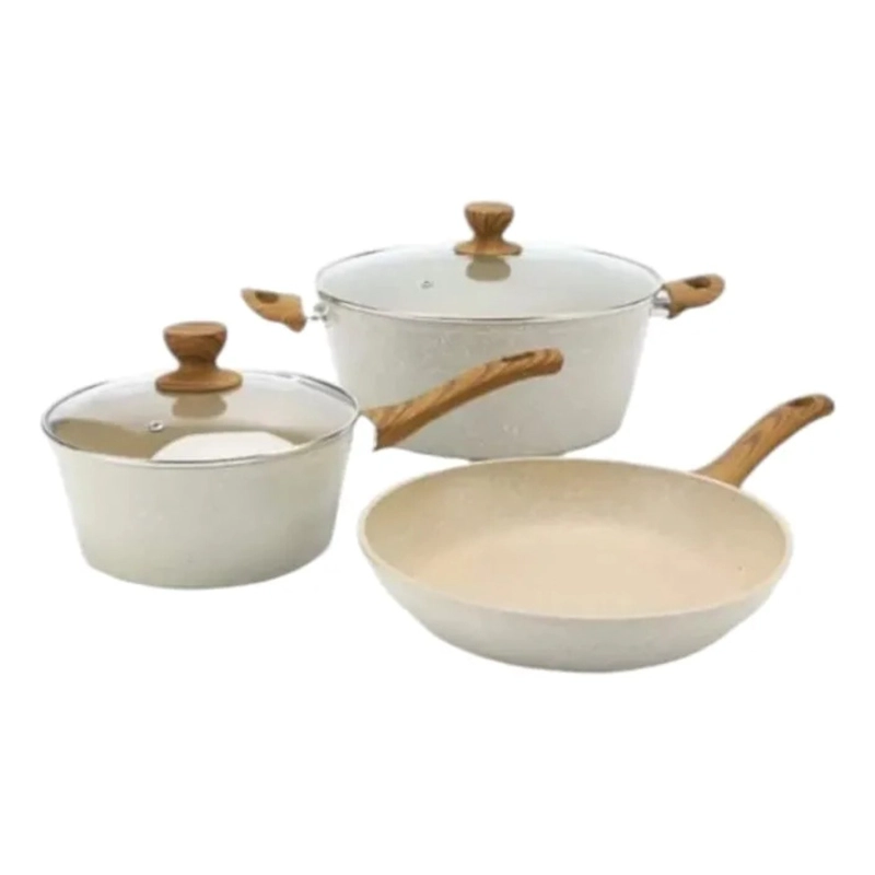 JUEGO SET DE OLLAS 5 PIEZAS ANTIADHERENTE DE TEFLON BEIGE NV - 3