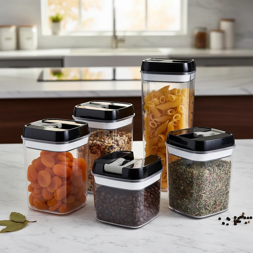 CONTENEDORES ALIMENTO HERMETICOS SET 5 APILABLE CIERRE FACIL  NV - 2