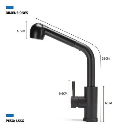 GRIFO PARA LAVAPLATOS MONOMANDO LLAVE EXTENSIBLE NEGRO MATE (CANILLA EXTENSIBLE) CN - 1