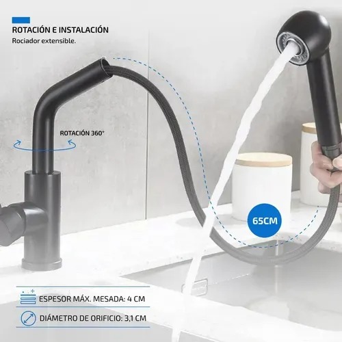 GRIFO PARA LAVAPLATOS MONOMANDO LLAVE EXTENSIBLE NEGRO MATE (CANILLA EXTENSIBLE) CN - 4