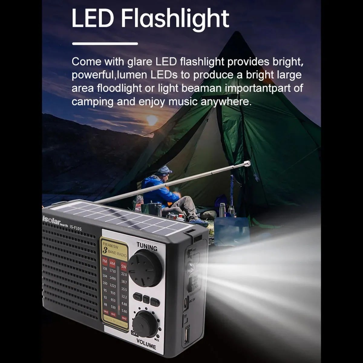 RADIO SOLAR PORTATIL MULTIFUNCIONAL | 3 BANDAS AM/FM/SW NEGRO TN - 3