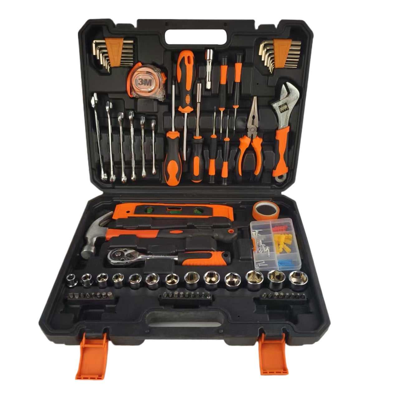 KIT CAJA DE HERRAMIENTA PROFESIONAL MULTIUSOS 100 PIEZAS NARANJA TC - 3