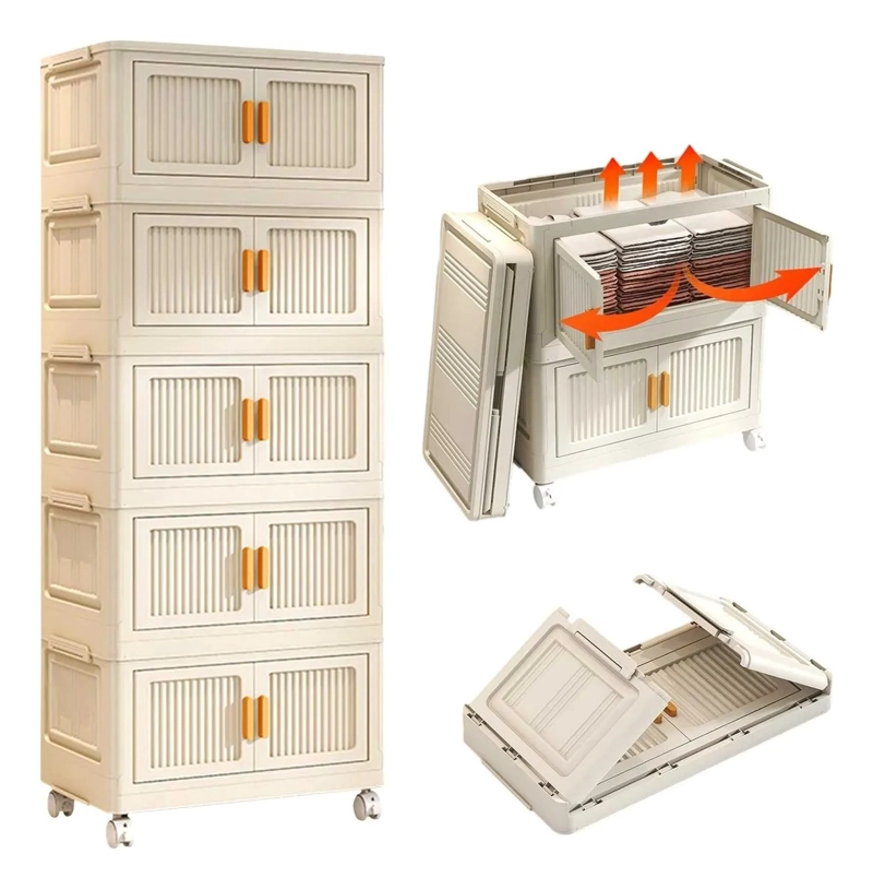 CAJON ARMARIO MULTIUSOS ROPA Y ZAPATOS PLEGABLE 5 NIVELES BLANCO CAJONERA CON RUEDAS TC - 2