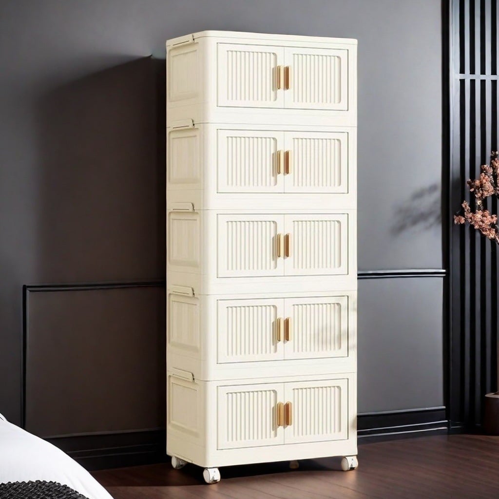 CAJON ARMARIO MULTIUSOS ROPA Y ZAPATOS PLEGABLE 5 NIVELES BLANCO CAJONERA CON RUEDAS TC - 3