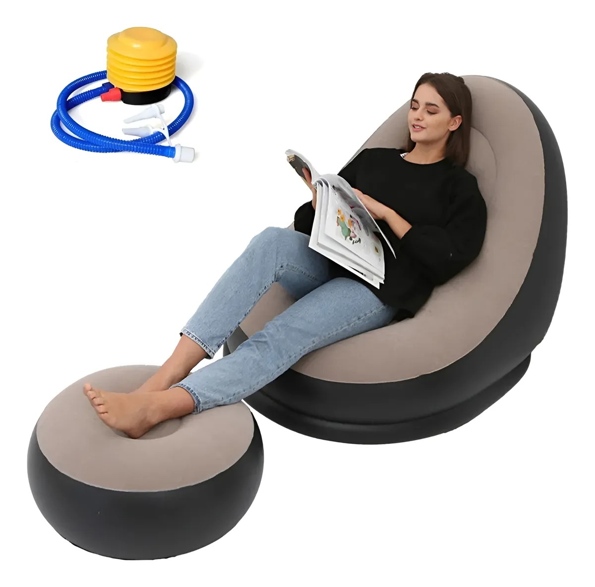SILLON INFLABLE PUFF TUMBONA CON REPOSA PIES SOFA INFLABLE CF - 1