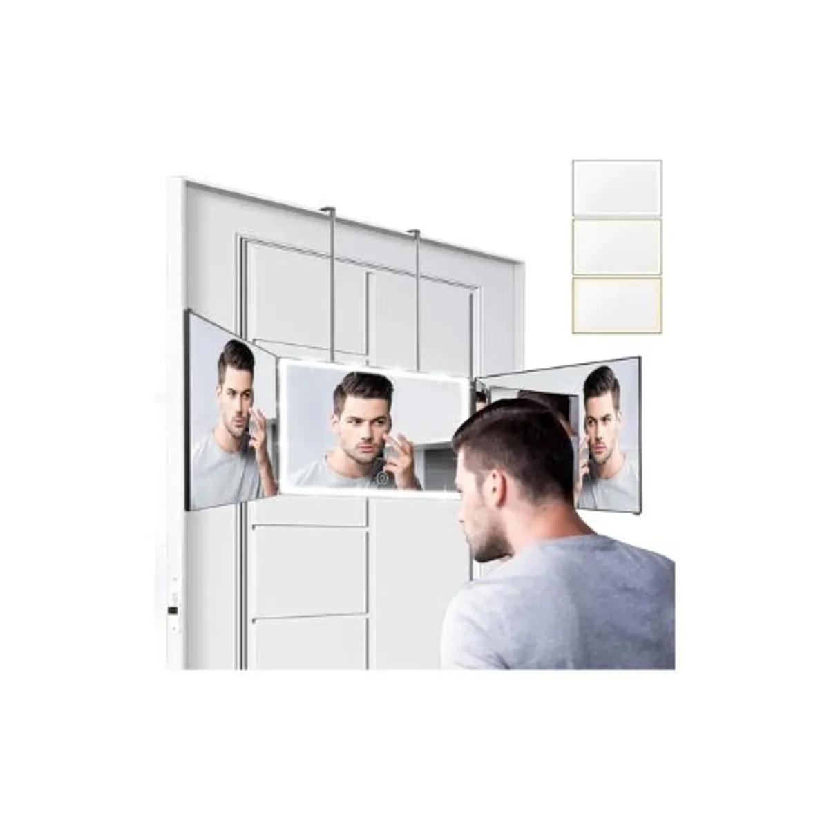 ESPEJO TRIPLE PARA BARBERIA Y CORTES DE PELO CON LUZCHAT - 4