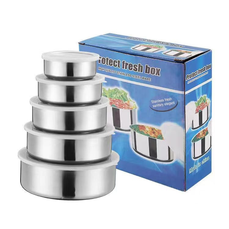SET 5 CONTENEDOR TUPPER TAPPER BOWL DE ACERO INOXIDABLE PLATEADO TC - 1