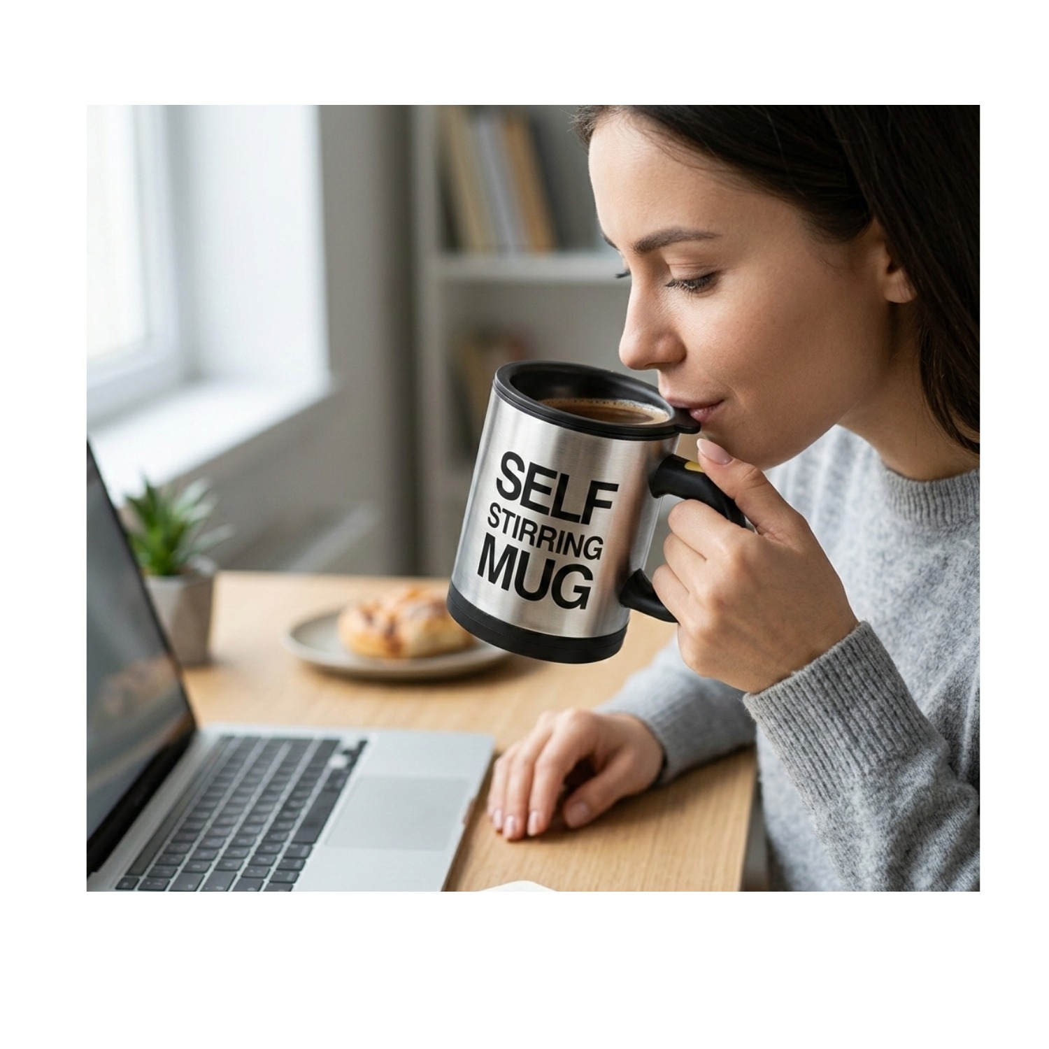 TAZA MEZCLADORA AUTOMATICA SELF STIRRING MUG  ACERO INOXIDABLE Y TE RMICA COLORES SURTIDOS CF - 3