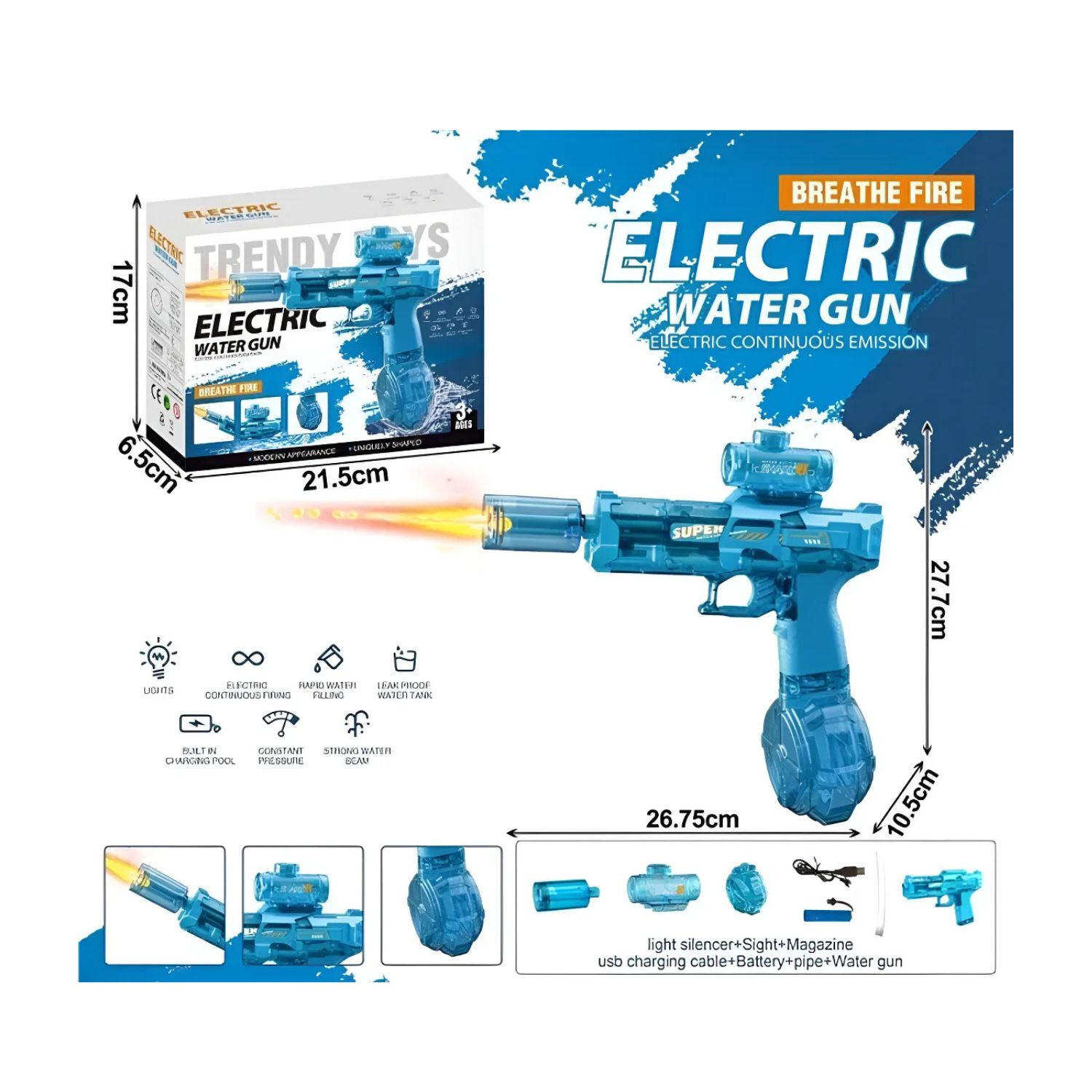 JUGUETE DE AGUA ELE CTRICA CON LUZ LED JUGUETE VERANO NIÑOS AZUL - 2