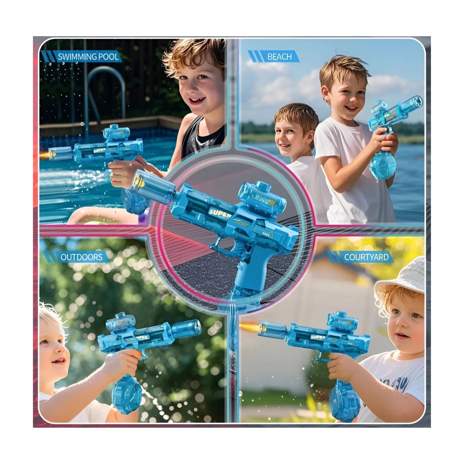 JUGUETE DE AGUA ELE CTRICA CON LUZ LED JUGUETE VERANO NIÑOS AZUL - 4