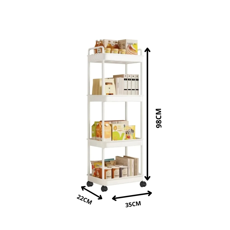 Carrito Organizador De Almacenamiento 4 Niveles Con Ruedas - Color Crema - 4