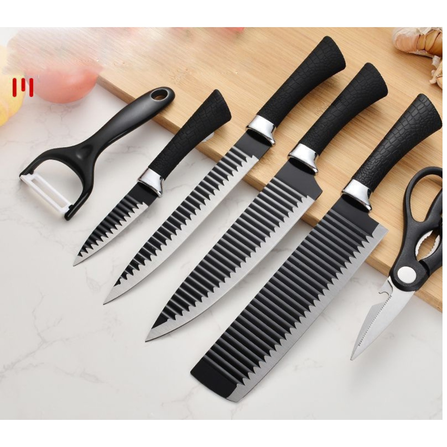 SET DE CUCHILLOS DE COCINA PROFESIONALES DE 6 PIEZAS | HOJAS DE ACERO INOXIDABLE CON RECUBRIMIENTO - 1