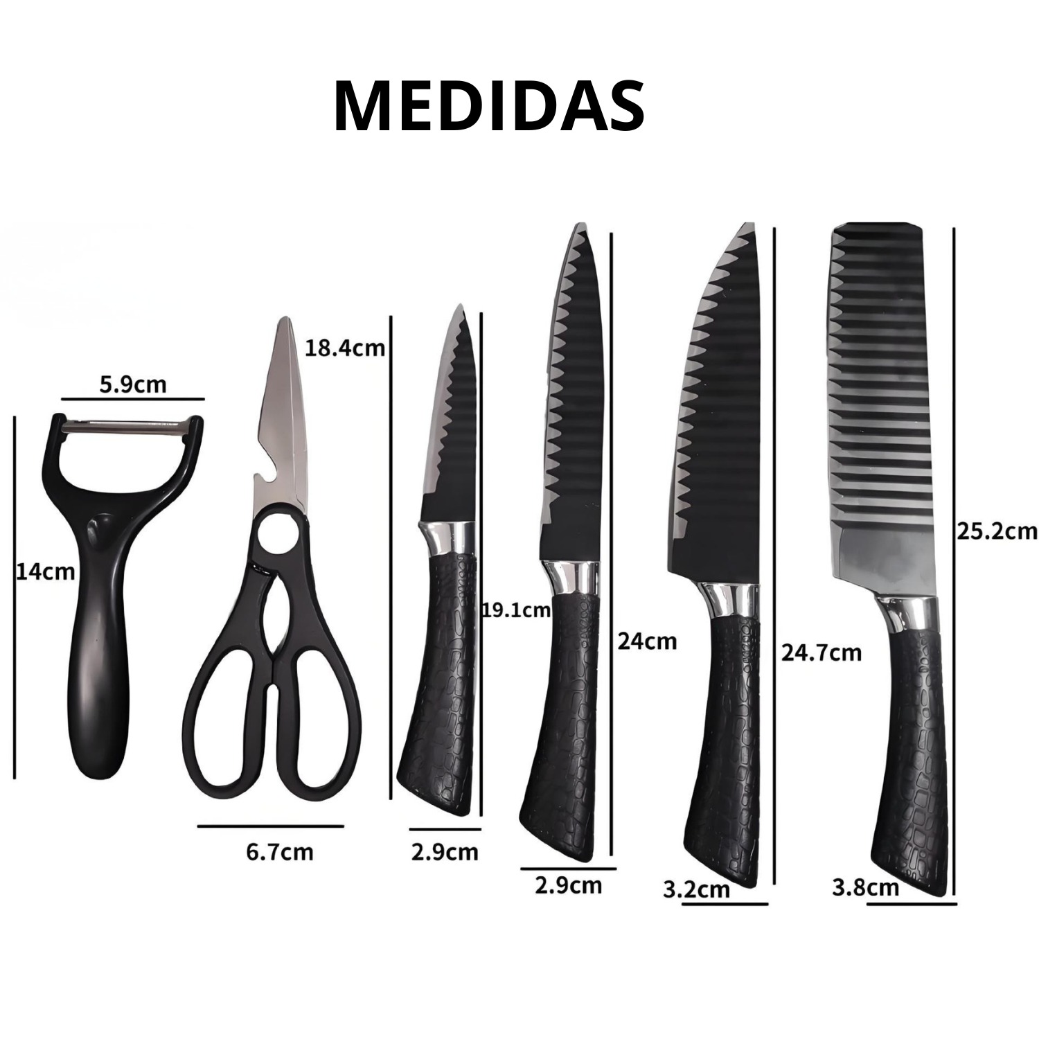 SET DE CUCHILLOS DE COCINA PROFESIONALES DE 6 PIEZAS | HOJAS DE ACERO INOXIDABLE CON RECUBRIMIENTO - 3