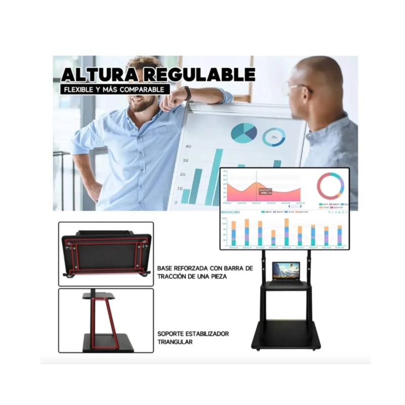 SOPORTE TV RACK MOVIL CON RUEDAS 32 A 75 PULGADA NEGRO 1700S - 2