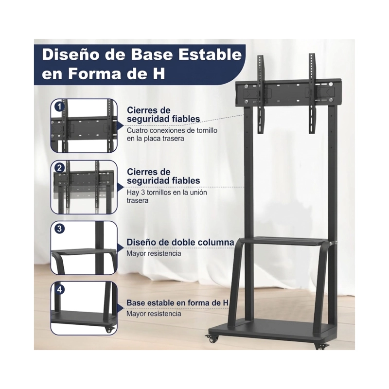SOPORTE TV RACK MOVIL CON RUEDAS 32 A 75 PULGADA NEGRO 1700S - 3
