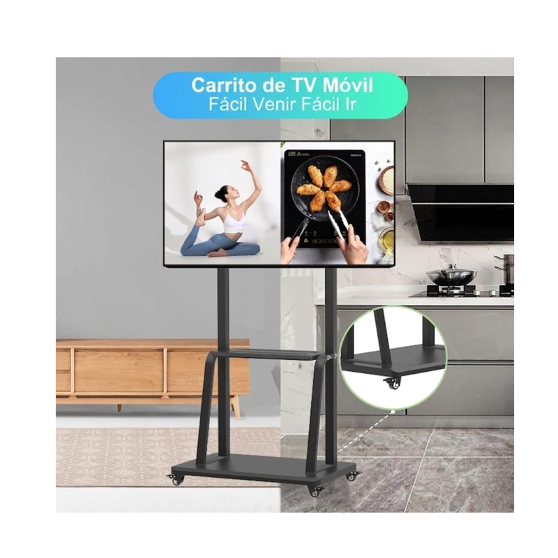 SOPORTE TV RACK MOVIL CON RUEDAS 32 A 75 PULGADA NEGRO 1700S - 5