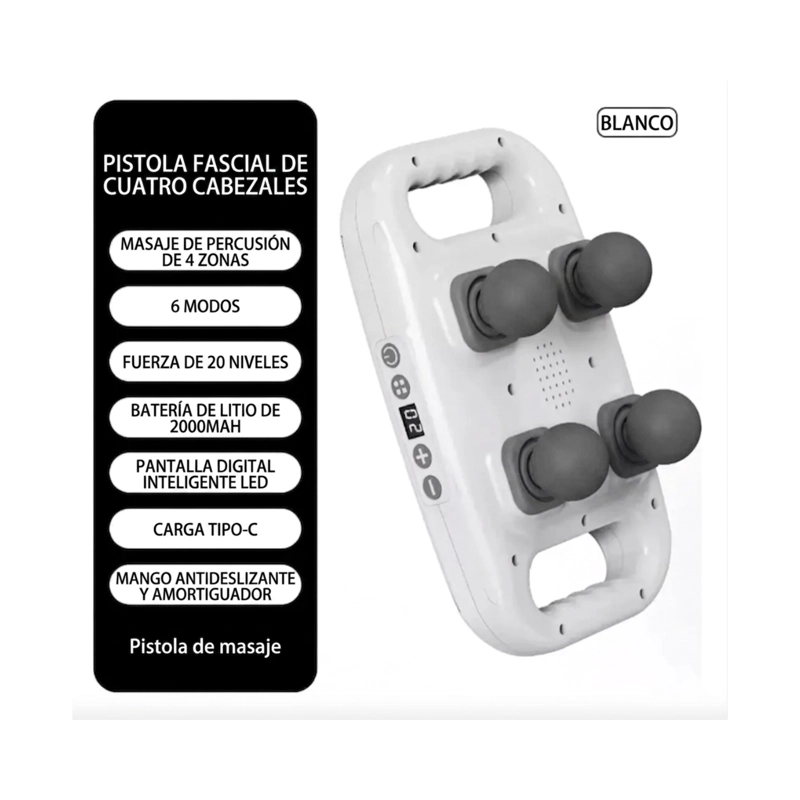 MASAJEADOR CERVICAL Y CORPORAL RECARGABLE CON 4 CABEZALES DE PERCUSION COLOR BLANCO - 4