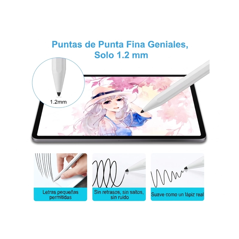 LAPIZ STYLUS PEN ACTIVO UNIVERSAL - PUNTA FINA 1.2MM CON RECHAZO DE PALMA Y CARGA USB-C - 4