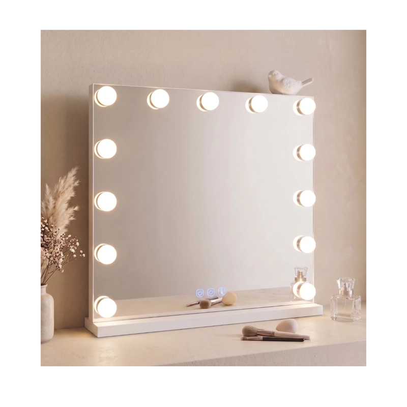 ESPEJO RECTANGULAR LED TIPO HOLLYWOOD 13 BOMBILLAS 3 COLORES - PLATEADO - 1