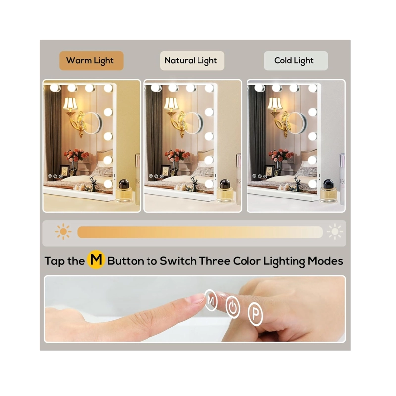 ESPEJO RECTANGULAR LED TIPO HOLLYWOOD 13 BOMBILLAS 3 COLORES - PLATEADO - 5