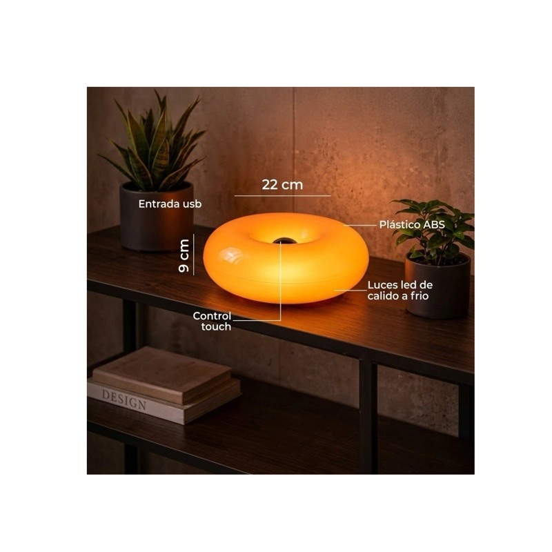 LAMPARA LED DONA NARANJA INALAMBRICA USB-C TOUCH MESA PARED - 5