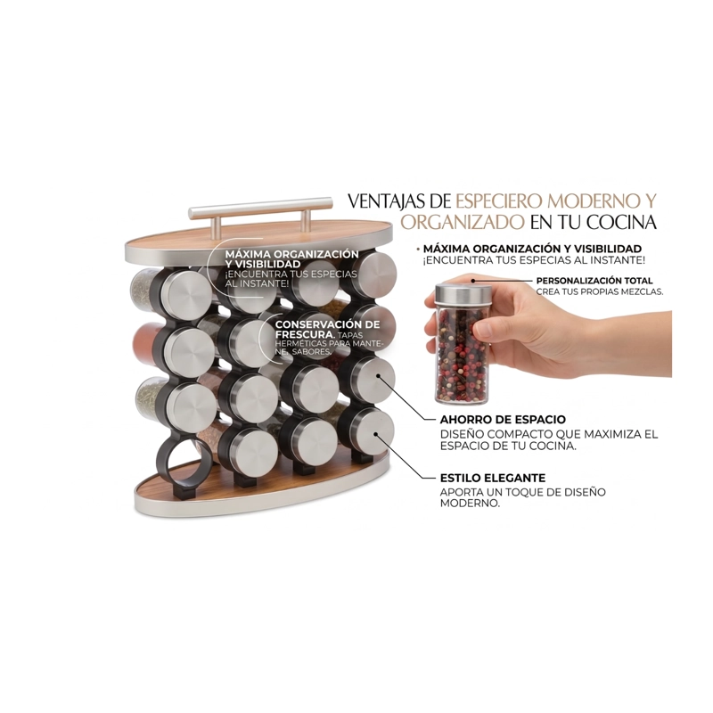 SET CONDIMENTERO ESPECIERO PARA COCINA 16 FRASCOS - 2