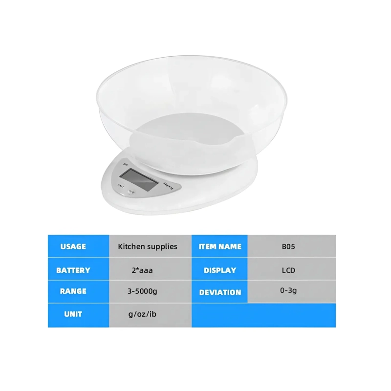 BASCULA ELECTRONICA DE COCINA  WH-B05 CON PANTALLA LCD 5KG  - 4
