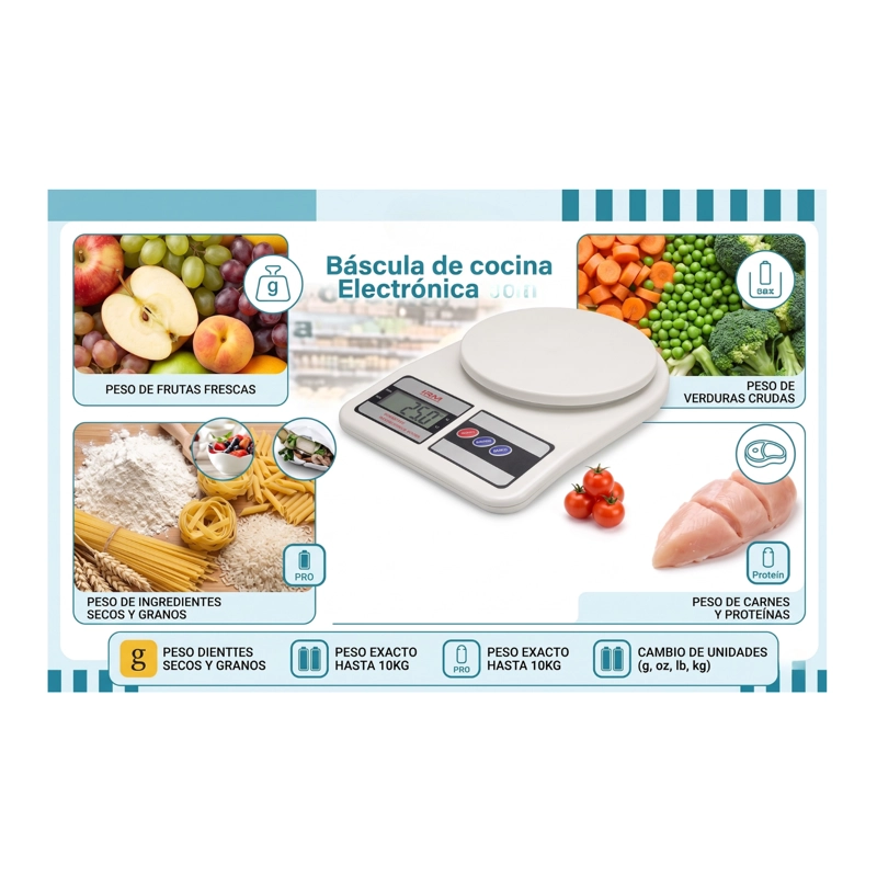 PESA BALANZA DIGITAL DE COCINA 10KG GRAMERA ALTA PRECISION - 2