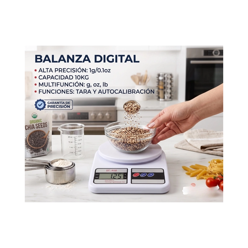 PESA BALANZA DIGITAL DE COCINA 10KG GRAMERA ALTA PRECISION - 4