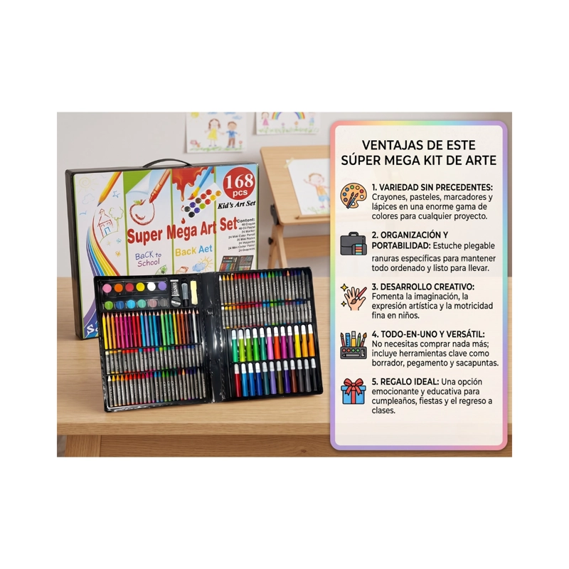 SET DE ARTE Y PINTURA PARA NIÑOS MALETIN 168 PIEZAS - KIT DE DIBUJO - 3