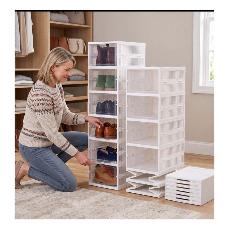 CAJAS ORGANIZADORAS APILABLES ZAPATOS 6 UNIDADES PLEGABLES - 1