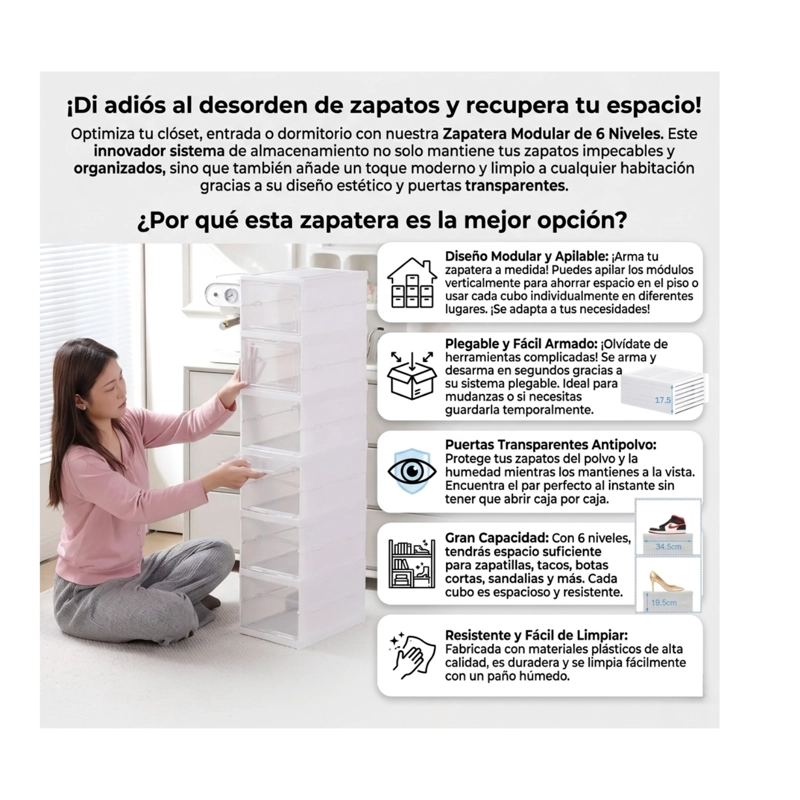 CAJAS ORGANIZADORAS APILABLES ZAPATOS 6 UNIDADES PLEGABLES - 2