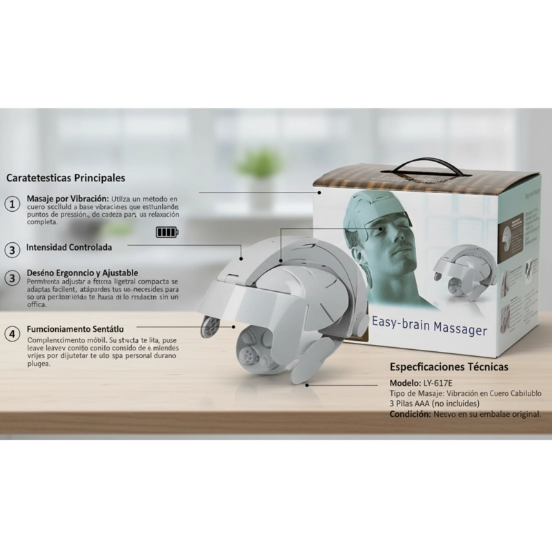 MASAJEADOR DE CABEZA EASY BRAIN LY-617E  TECNOLOGIA DE VIBRACION RELAJANTE - 2