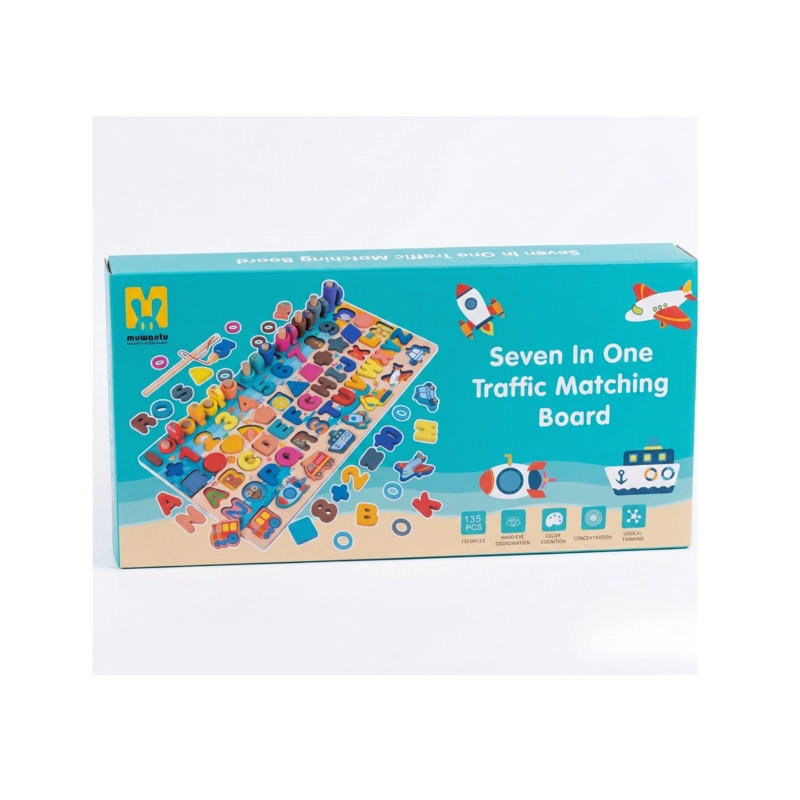 TABLERO DIDACTICO MONTESSORI 7 EN 1 MADERA NUMEROS LETRAS Y PESCA - 1