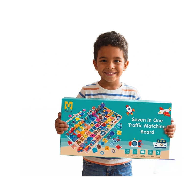 TABLERO DIDACTICO MONTESSORI 7 EN 1 MADERA NUMEROS LETRAS Y PESCA - 2