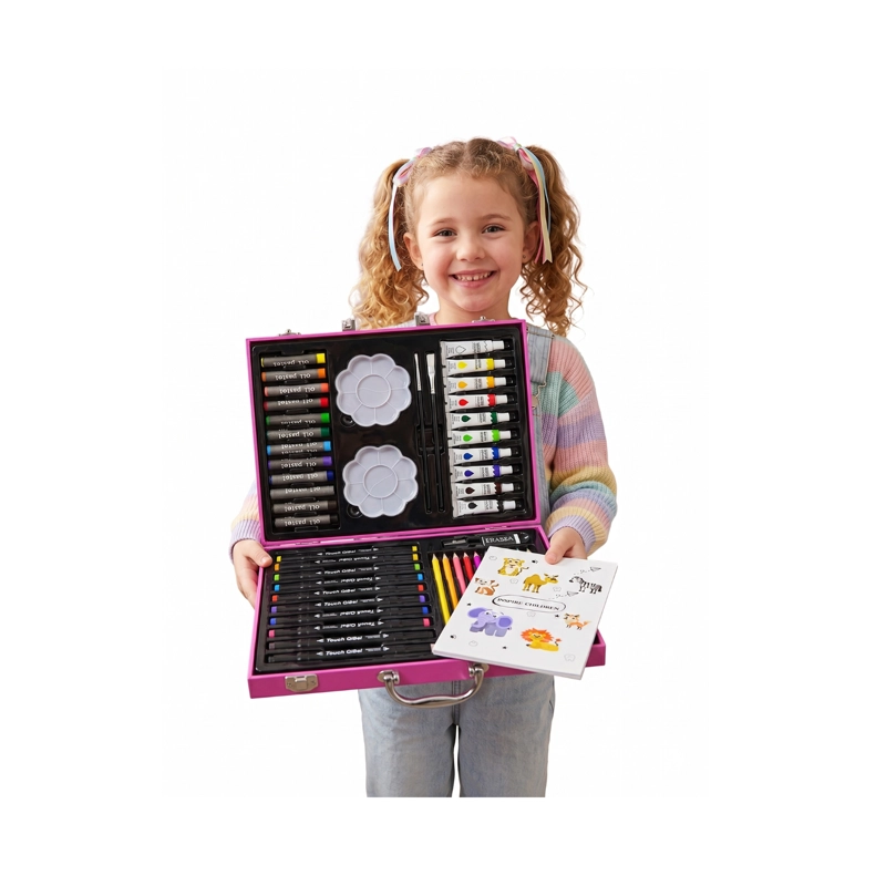 MALETIN DE ARTE PROFESIONAL 68 PIEZAS DISEÑO UNICORNIO ROSA - KIT DE DIBUJO Y PINTURA - 1