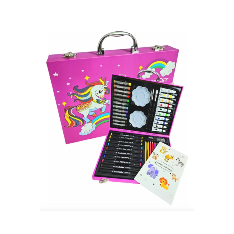MALETIN DE ARTE PROFESIONAL 68 PIEZAS DISEÑO UNICORNIO ROSA - KIT DE DIBUJO Y PINTURA - 3