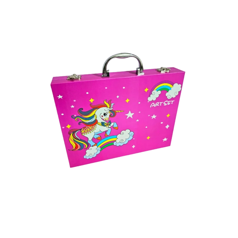 MALETIN DE ARTE PROFESIONAL 68 PIEZAS DISEÑO UNICORNIO ROSA - KIT DE DIBUJO Y PINTURA - 5
