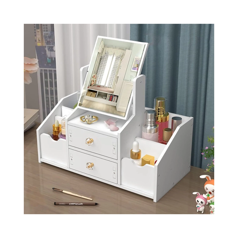 ORGANIZADOR DE MAQUILLAJE CON ESPEJO Y CAJONES RECTANGULAR TIPO TOCADOR - 1