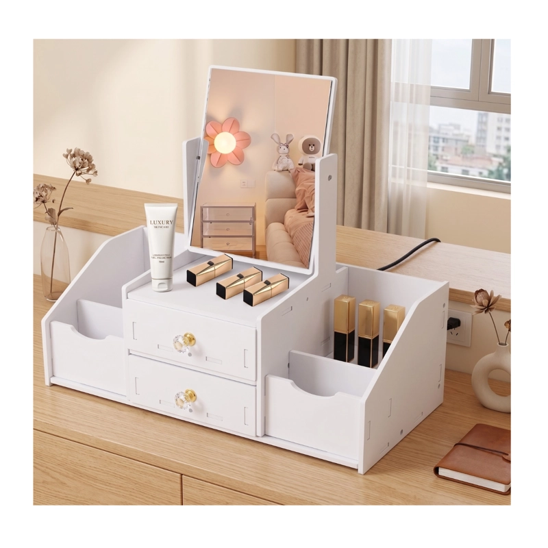 ORGANIZADOR DE MAQUILLAJE CON ESPEJO Y CAJONES RECTANGULAR TIPO TOCADOR - 3