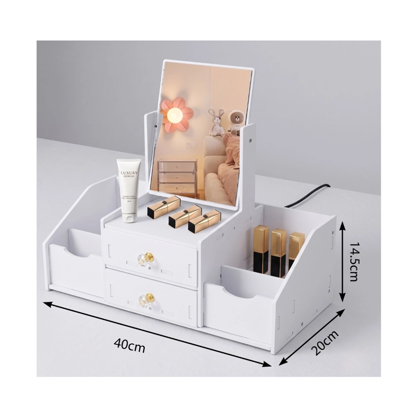 ORGANIZADOR DE MAQUILLAJE CON ESPEJO Y CAJONES RECTANGULAR TIPO TOCADOR - 4
