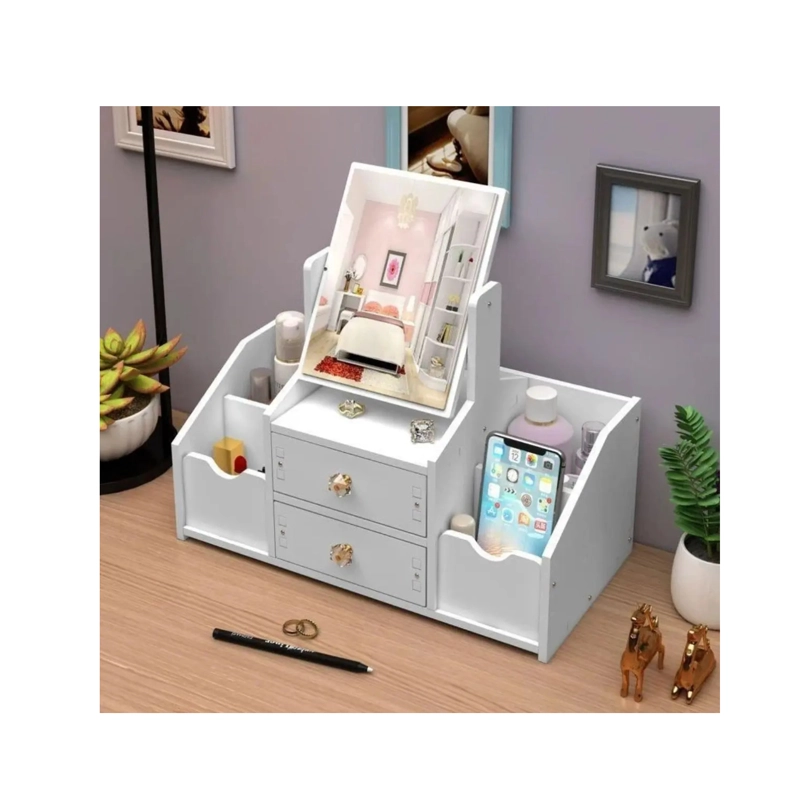 ORGANIZADOR DE MAQUILLAJE CON ESPEJO Y CAJONES RECTANGULAR TIPO TOCADOR - 5