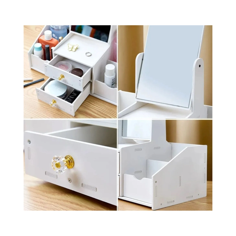 ORGANIZADOR DE MAQUILLAJE CON ESPEJO Y CAJONES RECTANGULAR TIPO TOCADOR - 6